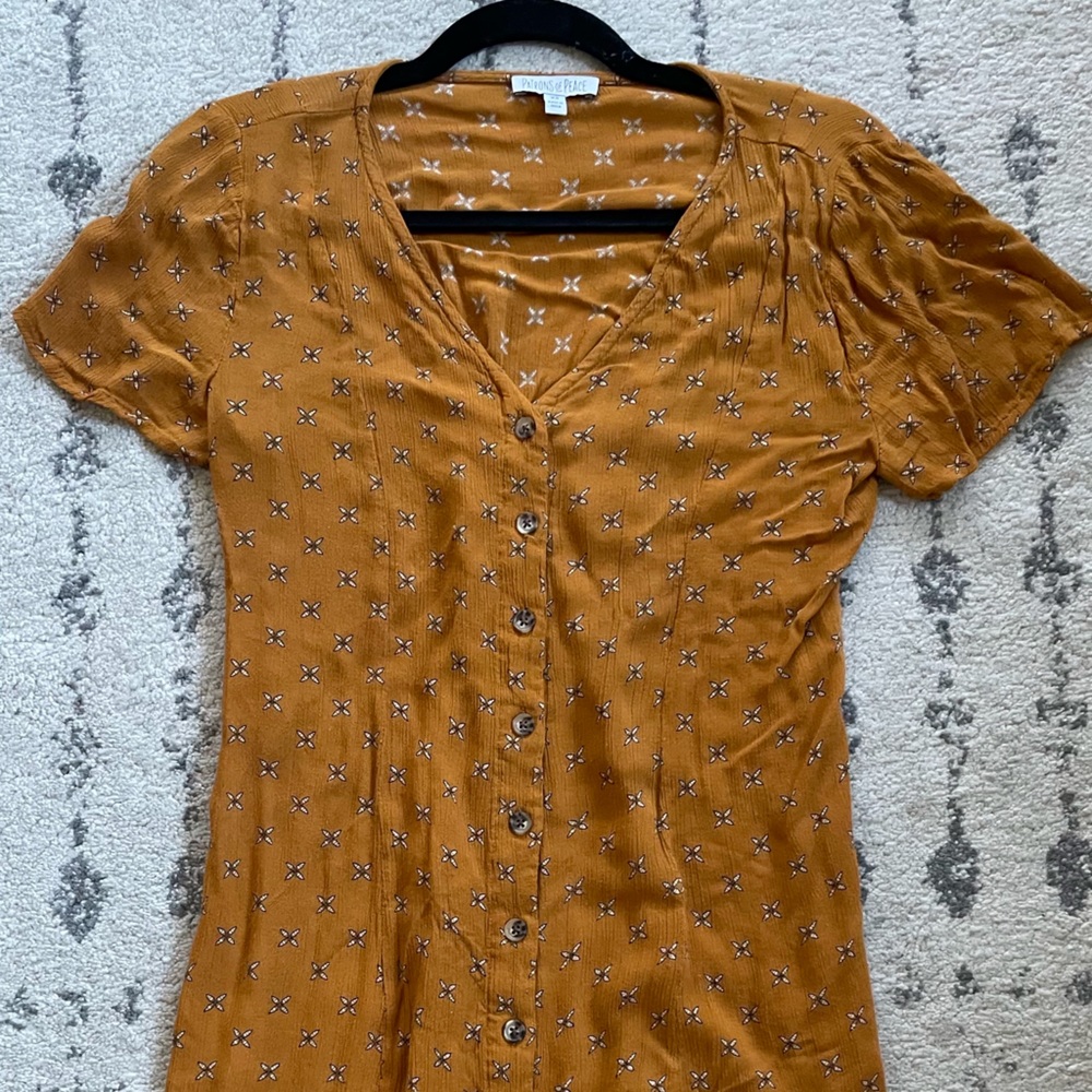 Patrons of peace mini mustard floral dress